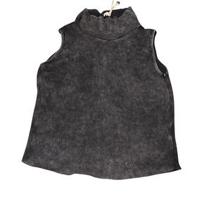 POL Women’s Sz M black acid wash ribbed Mock turtleneck tank top Crop Sleeveless
